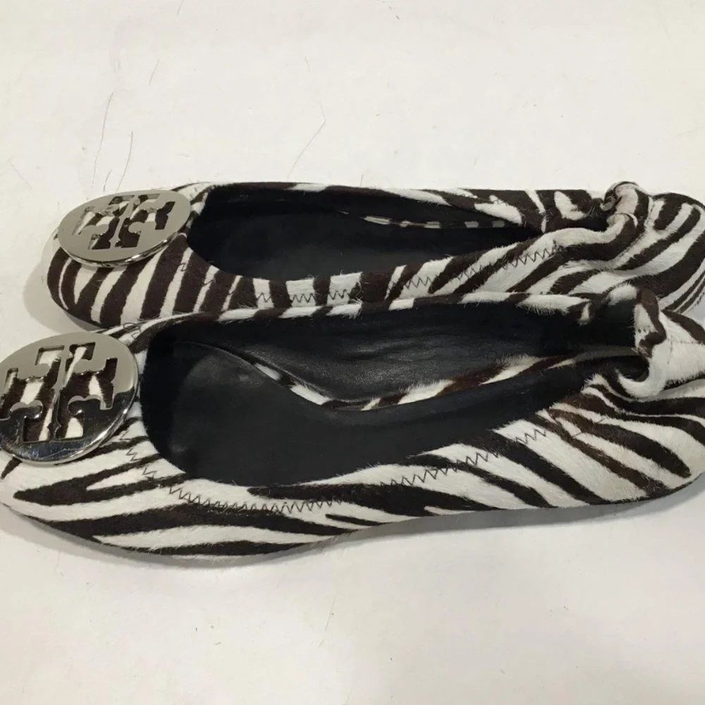 Women’s Tory Burch Calf Hair Black and White Zebra Ballet Flats Size 9